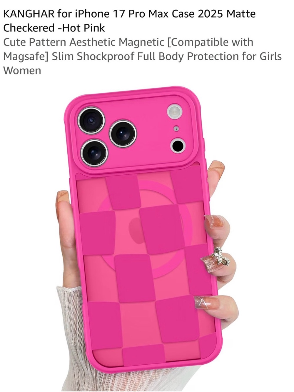 IP 17 Pro max case matte checkered hot pink compatible MagSafe NEW